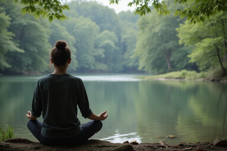 Persona meditando en un entorno natural