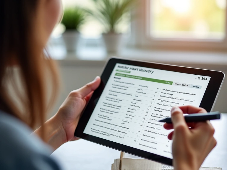 Una persona usando una tableta para videollamada, mostrando un plan de nutrición, con una mano sosteniendo un bolígrafo y anotando.